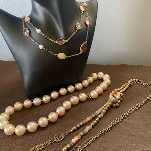 Elegant 3 Gold, Pink and Smokey Colored Gemstone Necklace Set